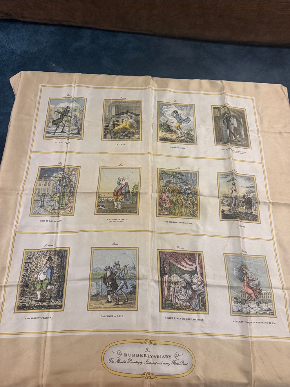 Burberry Cream and Beige Illustrated Panel Tapestry